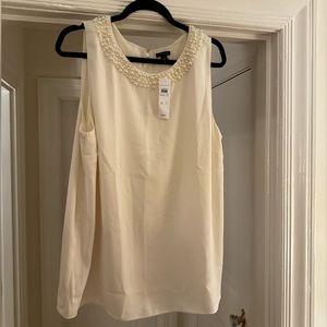 Ann Taylor Sleeveless Top with Pearl Collar